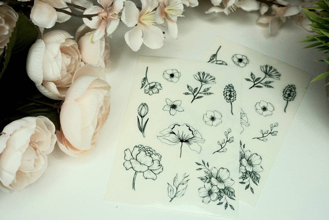 Black & White Flower Sticker Sheet - Planner or Journal Stickers ...