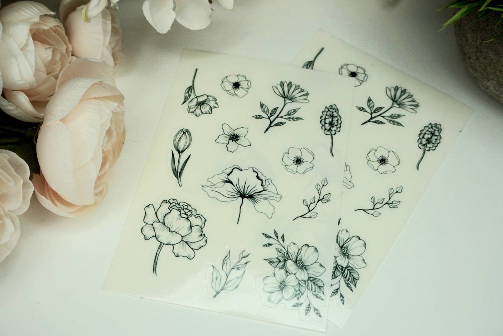 Black & White Flower Sticker Sheet - Planner or Journal Stickers ...