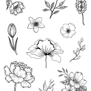 Black & White Flower Sticker Sheet - Planner or Journal Stickers ...