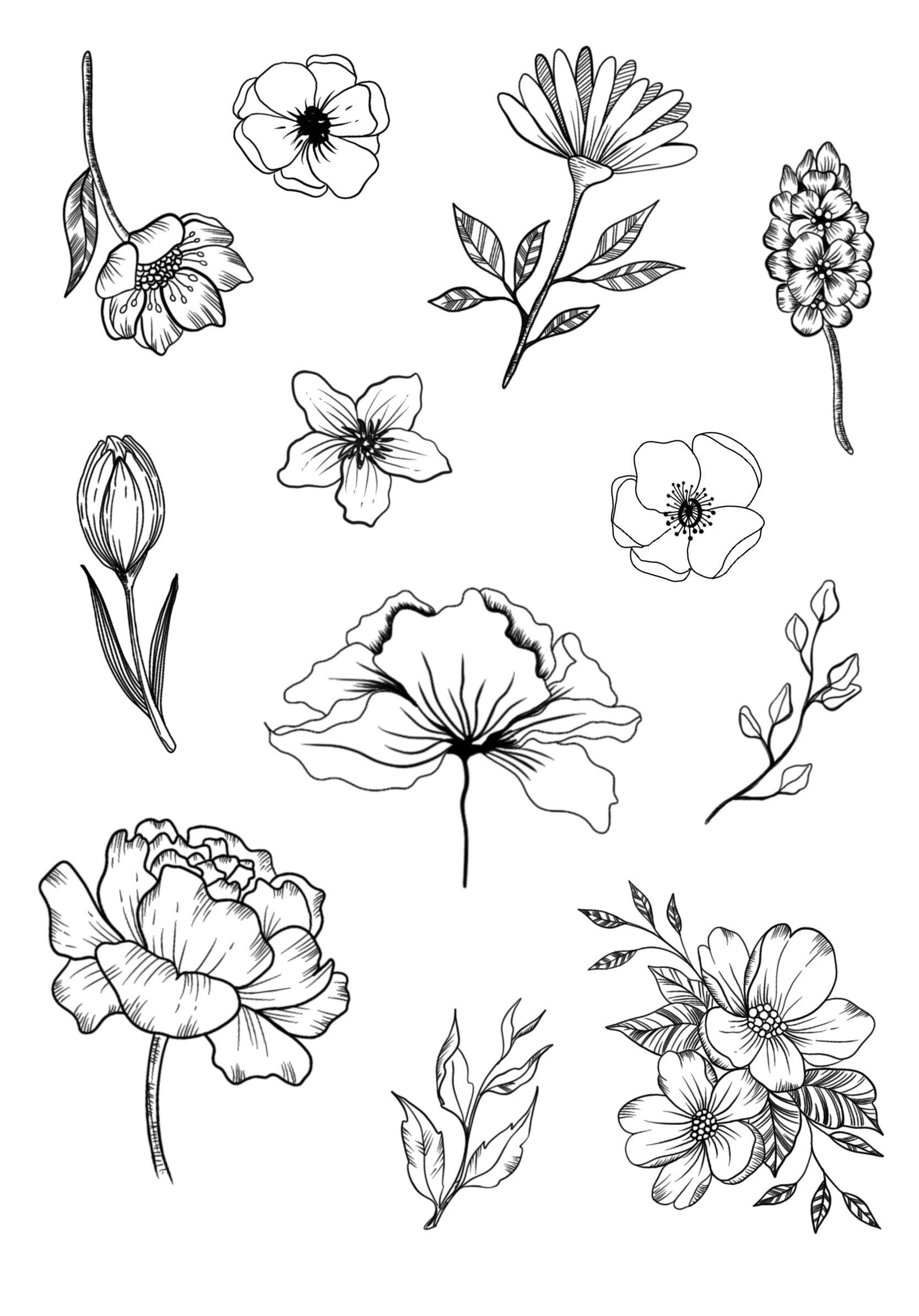Black & White Flower Sticker Sheet - Planner or Journal Stickers ...