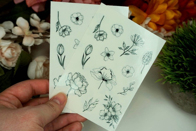 Black & White Flower Sticker Sheet - Planner or Journal Stickers ...
