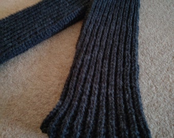 Hand Knitted Chunky Dark Grey Wool Scarf