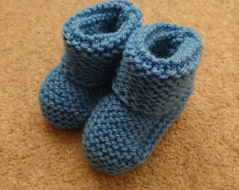 Hand Knitted Baby Booties (0-3 months) Blue