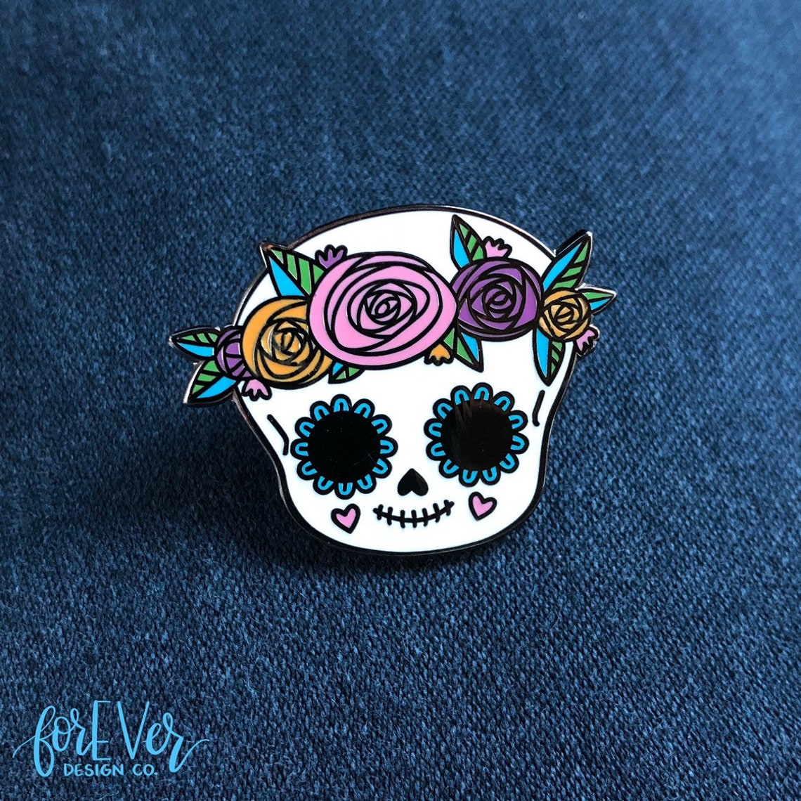 Sugar Skull With Flower Crown Hard Enamel Pin Etsy Canada