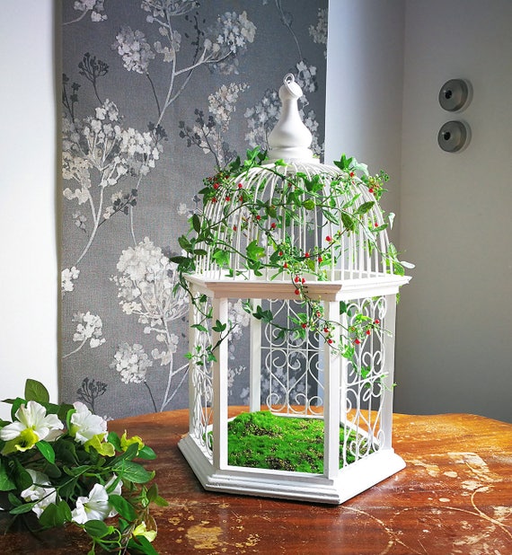 Cage Aux Oiseaux Pavillon Des Fées En Bois Fait Main Composition Florale De Plantes Artificielles Décoration Intérieure Ou Mariage