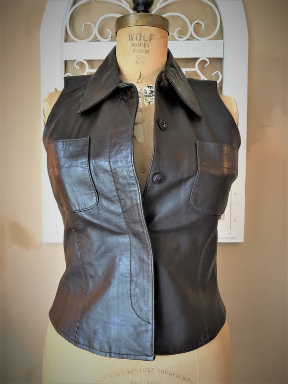 Vintage Woman's Leather Vest, Brown Leather Vest