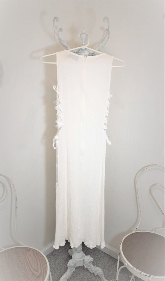 Vintage White Crepe Side Corset Lace Up Dress