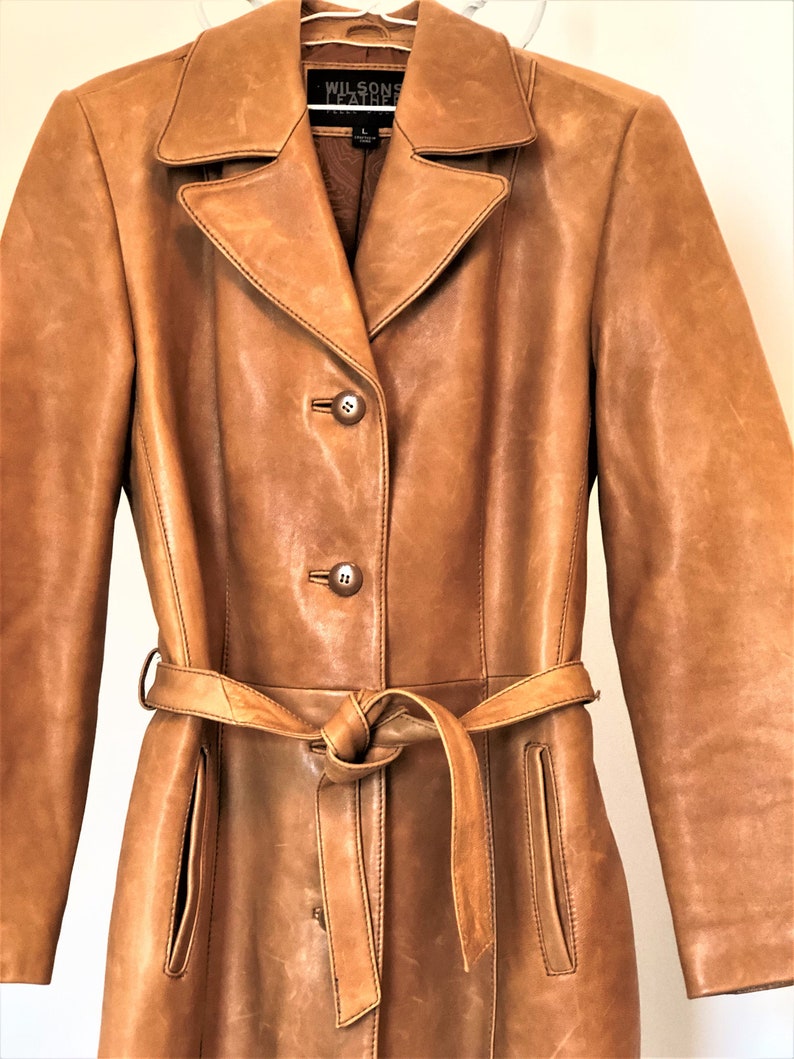 Vintage Woman S Caramel Color Leather Fitted Coat By Wilsons Brand