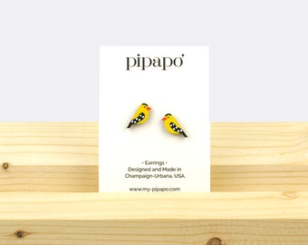 American Goldfinch Earrings / Titanium Hardware - Truly Nickel Free / Lightweight Stud Earrings Made from Wood