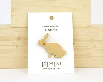 Cute Bunny Pin with Red Cheek ~ Birch Wood ~