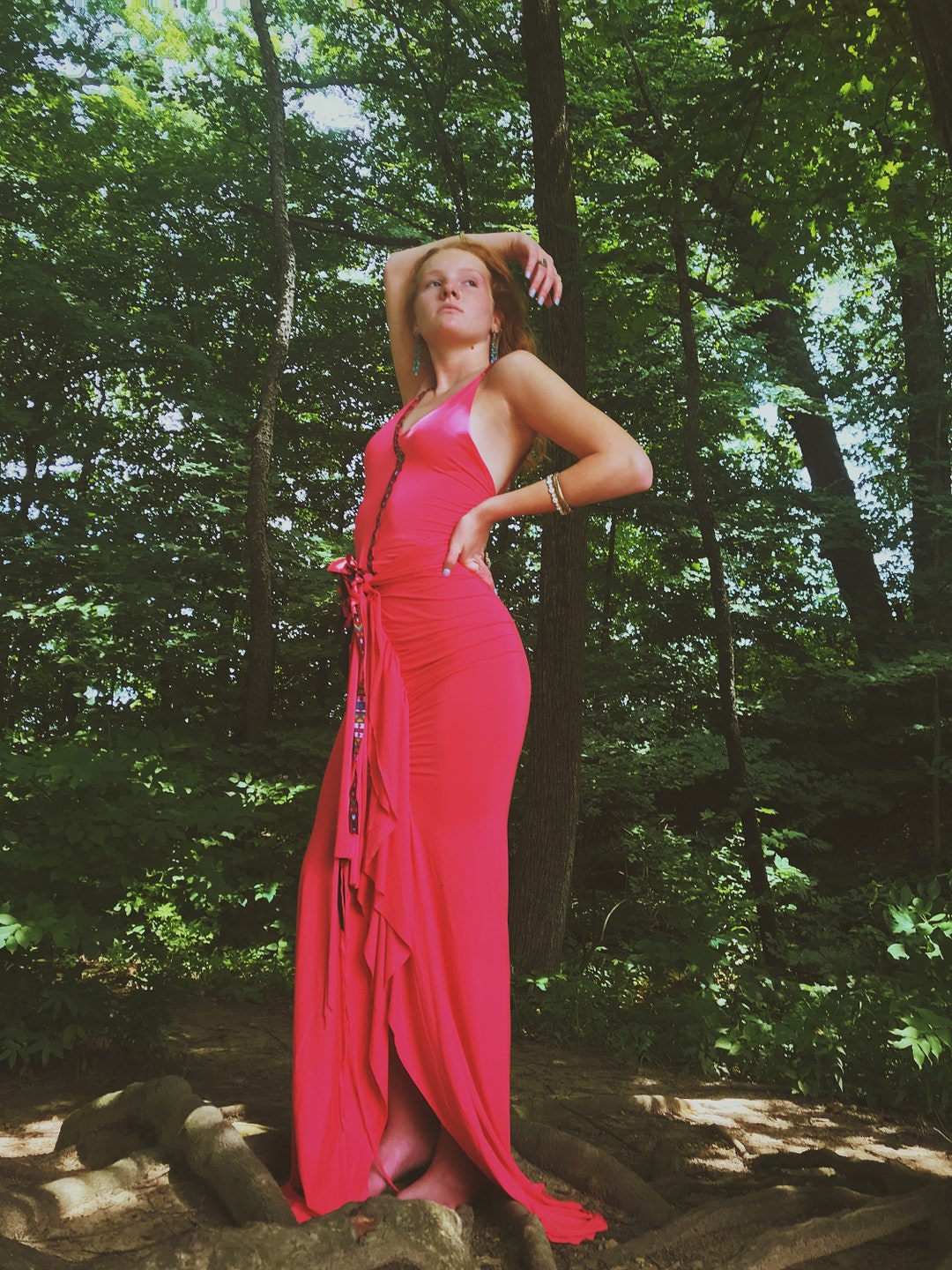 V Neck Cutout Camisole and Halter Neck Maxi Dress Two Piece Set
