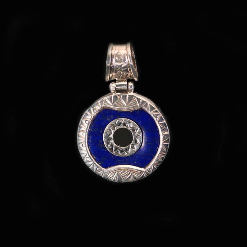 Africa OKUNA PENDANT 1.4 Lapiz-Lazuli Necklace Sacred Geometry Tribal Vulcan Bohemian Gem Silver Touareg