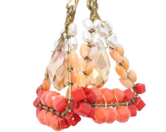 Red and Orange Delica Beaded Earrings | Delica Earrings | Ear Wires | Rare | Handmade Boho Earrings w/ Gold Filled Hooks