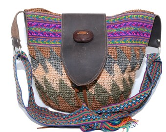 Damen braun Crossbody Bag w / handgewebte Riemen | Verstellbare Tasche | Ethnische Tasche |  Schultertasche | Traditionelle Tasche | Indigene handgefertigt