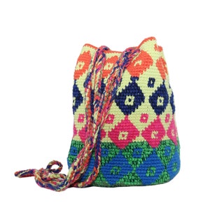 Multi-Colored Crochet Tote Bag | Net Bag | Bag for Produce | Diamond Pattern | Farmers Bag | String Bag | Crochet Bag w/ indigenous pattern
