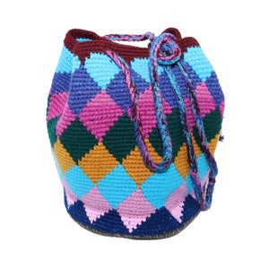 Multi-Colored Crochet Tote Bag | Net Bag | Bag for Produce | Diamond Pattern | Farmers Bag | String Bag | Crochet Bag w/ indigenous pattern