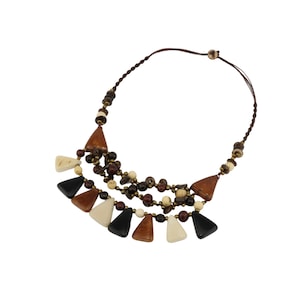 Black and White Triangulate Boho Necklace for Women | Bib Unique Necklace | Real Seeds Necklace |  Eco-friendly | Indigenous Handmade