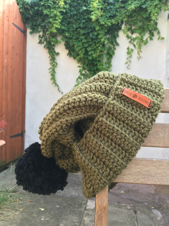 khaki green bobble hat