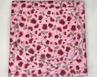 Flower pink burgandy watercolor flowers hemstitch flannel baby blanket and burp cloth, double sided, size 36x40 approx . Kits avail.
