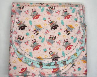 Cowboy Kitty Flannel Baby Blanket with Burp Cloth, 36x40