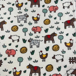 Farm Animals pig, cow, hemstitched flannel baby blanket and burp cloth, double sided flannel, size 36x40. Perfect swaddle. Kits avail image 4