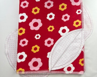 Floral Flannel Baby Blanket, Hemstitch Edge, Burp Cloth Set