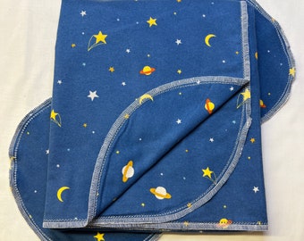 Constellation Flannel Baby Blanket & Burp Cloth Set, Hemstitch Swaddle (36x40)