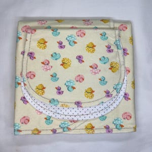 Baby duck in green, purple, yellow & blue Hemstitch flannel baby blanket and burp cloth, double sided,  size 36x40. Perfect swaddle. Kits
