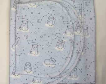Polar Bear Baby Blanket, Mountain Print, Flannel with Burp Cloth