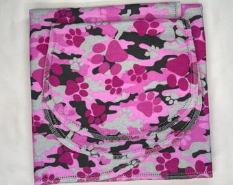 Hemstitch Flannel Baby Blanket, Paw Print Burp Cloth Set (36x40)
