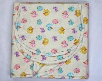 Duck Flannel Baby Blanket and Burp Cloth Set, Hemstitch Receiving Blanket (36x40)