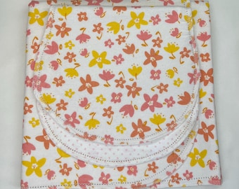Spring wild flower pink yellow double sided flannel baby blanket burp cloth set,  size 36x40. Kits avail.