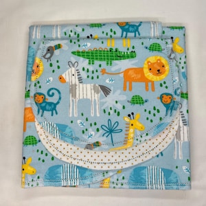 Safari Animals Flannel Baby Blanket & Burp Cloth Set, Hemstitch Swaddle (36x40)