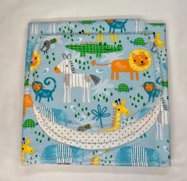 Safari Animals Flannel Baby Blanket & Burp Cloth Set, Hemstitch Swaddle (36x40) Blanket & Burp cloth