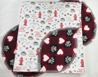 Dalmatian Fire Dog Plaid Flannel Baby Blanket with Burp Cloth