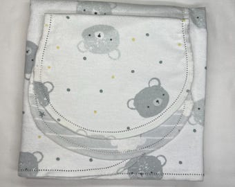 Bear Polka Dot Flannel Baby Blanket & Burp Cloth Set (36x40)
