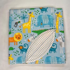 Safari Animals Flannel Baby Blanket & Burp Cloth Set, Hemstitch Swaddle (36x40) image 2
