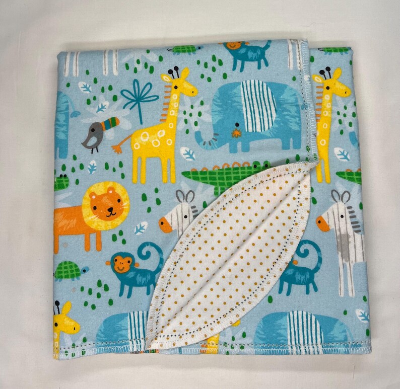 Safari Animals Flannel Baby Blanket & Burp Cloth Set, Hemstitch Swaddle (36x40) image 2