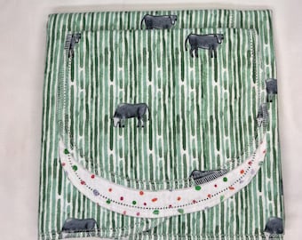 Farm Animal Flannel Baby Blanket & Burp Cloth Set, 36x40, Hemstitch Edge