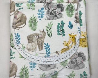 bear skunk racoon giraffe hippo owl Hemstitch flannel baby blanket & burp cloth, double sided flannel, 36x40. kits avail