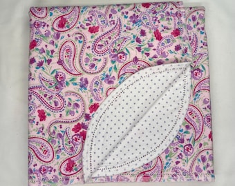 Floral Paisley Flannel Baby Blanket and Burp Cloth, Hemstitch Edge