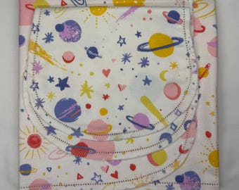 Crystals, Moon, and Pink Flowers Flannel Baby Blanket with Burp Cloth