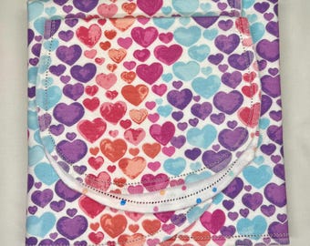 Flower pink burgandy watercolor flowers hemstitch flannel baby blanket and burp cloth, double sided, size 36x40 approx . Kits avail.