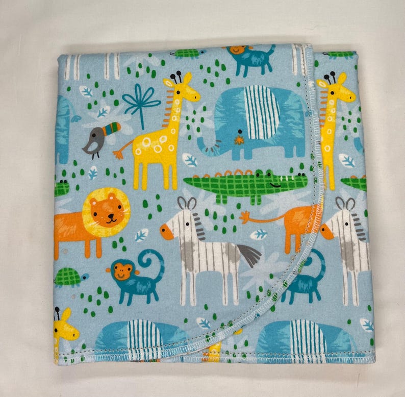 Safari Animals Flannel Baby Blanket & Burp Cloth Set, Hemstitch Swaddle (36x40) image 3