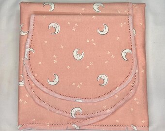 Peach Moon Flannel Baby Blanket with Burp Cloth, Hemstitch Edge