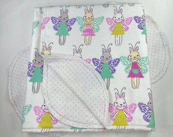 Bunny Angel Wings Flannel Baby Blanket & Burp Cloth Set (36x40)