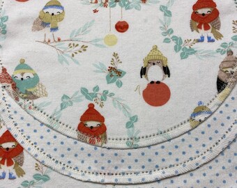 Modern Christmas Tree Fun hemstitched flannel baby blanket and burp cloth, double sided flannel receiving 36x40. Perfect swaddle. Kits