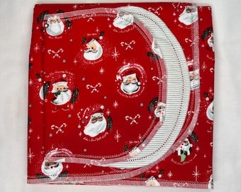 Christmas Flannel Baby Blanket and Burp Cloth Set, Red White Santa Star Hemstitch, 36x40