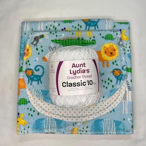 Safari Animals Flannel Baby Blanket & Burp Cloth Set, Hemstitch Swaddle (36x40) kit: white yarn
