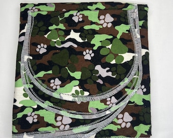 Camo Paw Print Flannel Baby Blanket, Double Sided with Burp Cloth